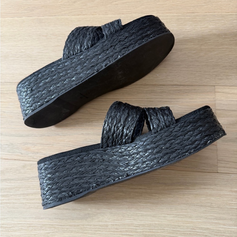 Larroude Black Woven Platform Slide Sandals